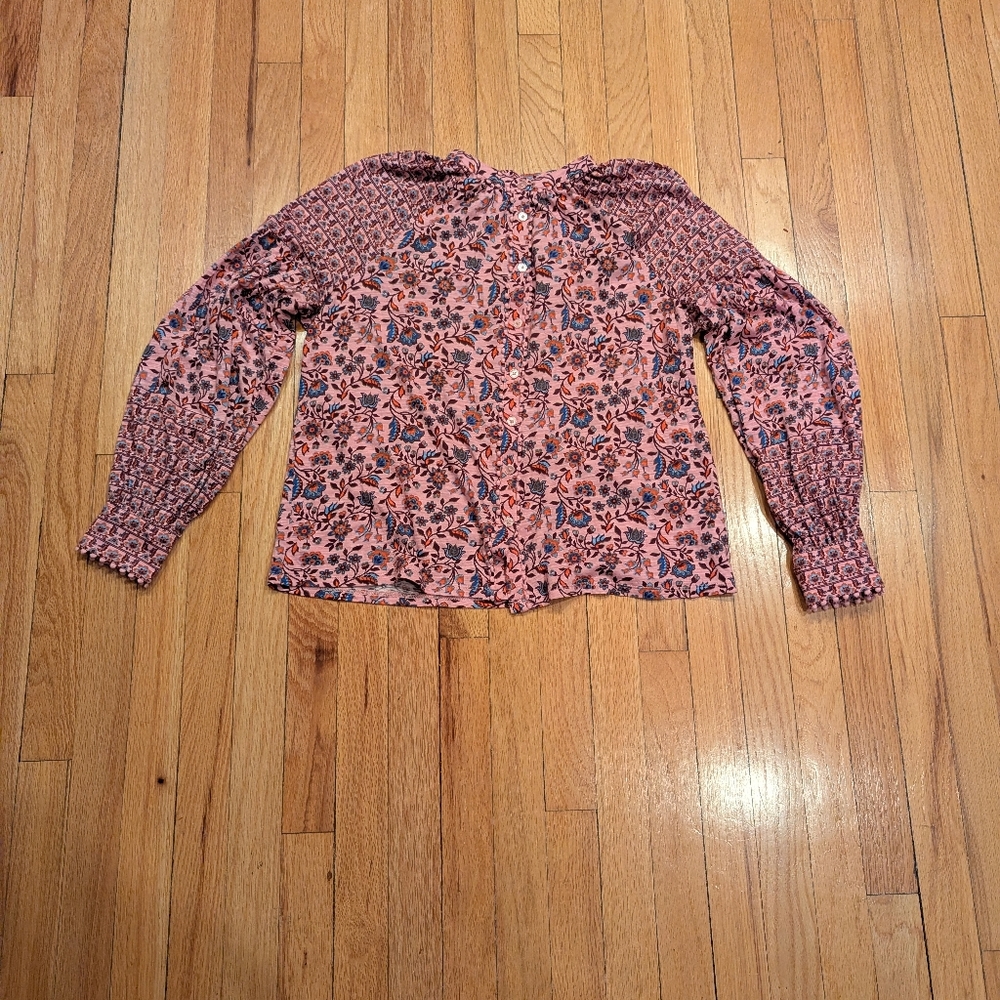 Boden Floral Pom Pom Long Sleeve Top